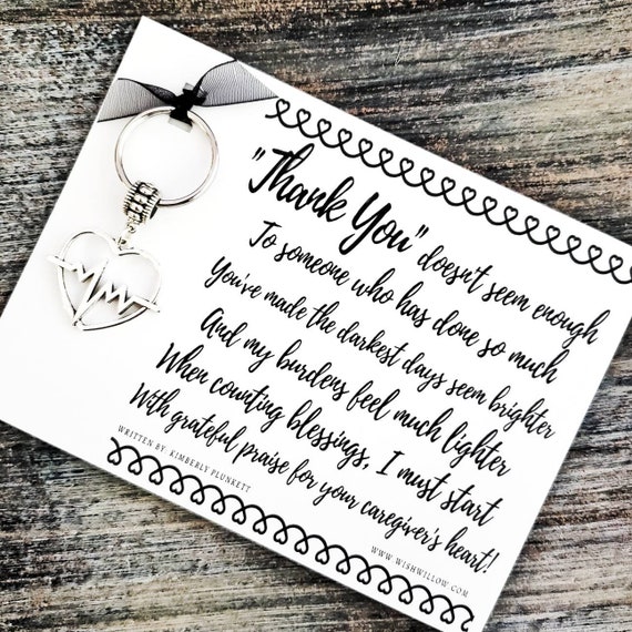 Thank You Gift From An Individual For Nurse, Caregiver, Therapist, Hospital Staff - Caregiver's Heart Poem & Keychain - Heartbeat Line Charm