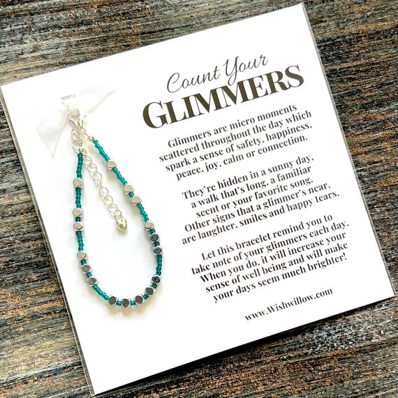 Count Your Glimmers - Blessing Bracelet - Gratitude, Mindfulness, Thankful, Grateful, Blessed - Adjustable Bracelet - Glass & Hematite Beads