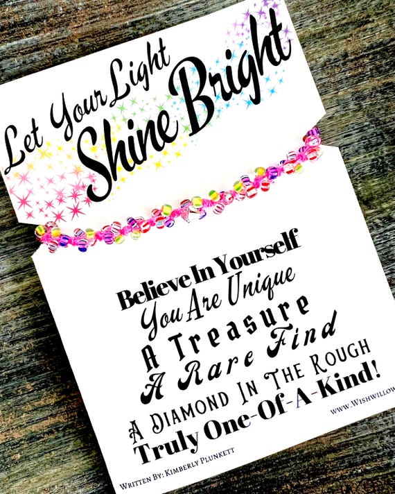 Let Your Light Shine Bright - Inspirational Gift - Hand Knotted Bracelet - (Neon Pink Cord With Multi Colored Striped Glass Beads)