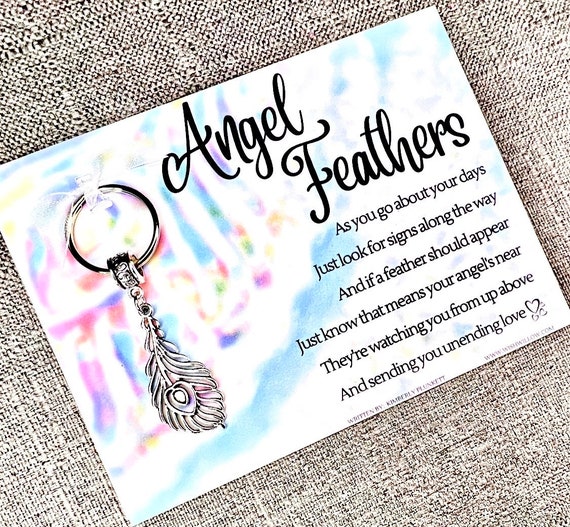 Sympathy Gift - Angel Feathers Keychain With Poem- Grief, Loss, Condolences, Guardian Angel, Heaven, Signs From Above