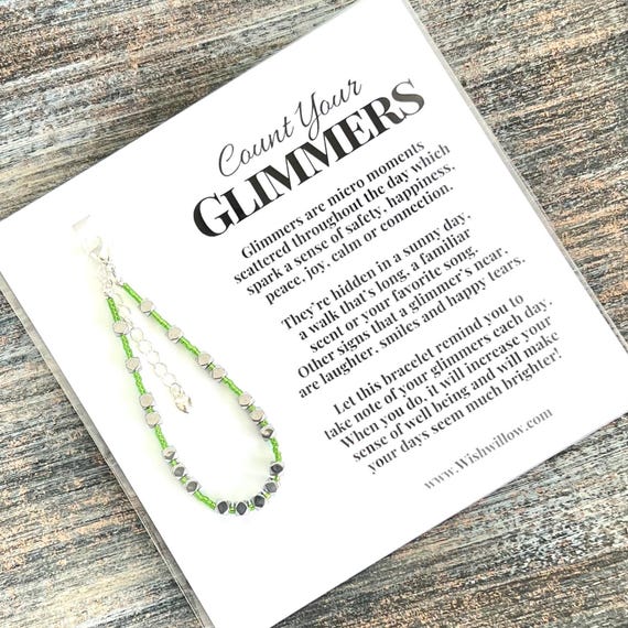 Count Your Glimmers - Blessing Bracelet - Gratitude, Mindfulness, Thankful, Grateful, Blessed - Adjustable Bracelet - Glass & Hematite Beads