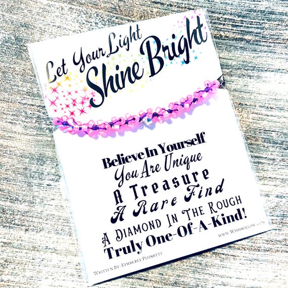 Let Your Light Shine Bright Bracelet - Inspirational Gift - Poem By Kimberly Plunkett - Hand Knotted With Glass Beads
