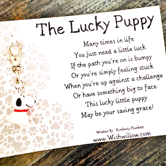 The ORIGINAL Lucky Puppy Poem & Gift - Good Luck Charm With Poem By K Plunkett - Gift, Cute, Fun, Uplifting, Silly, Joyful (Red Collar Pup)
