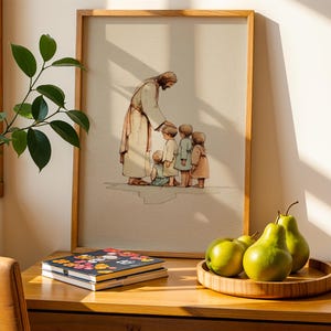 Jesus Blessing Children Art Print | Christian Wall Art | Faith Nursery Decor image 3