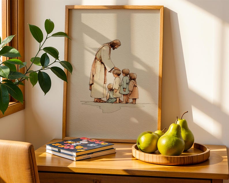 Jesus Blessing Children Art Print | Christian Wall Art | Faith Nursery Decor image 3