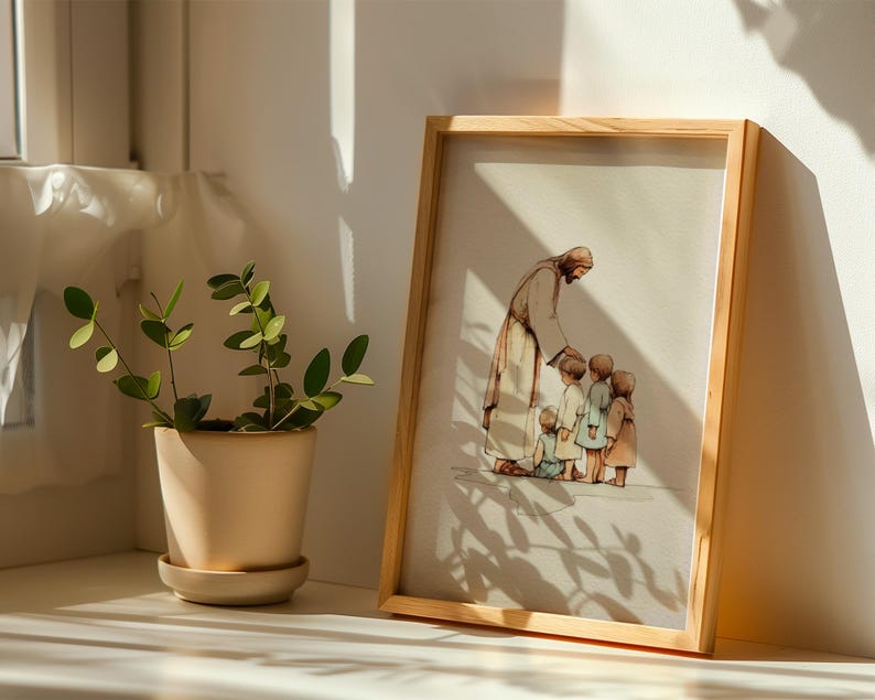 Jesus Blessing Children Art Print | Christian Wall Art | Faith Nursery Decor image 2