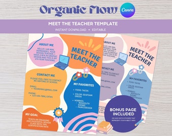 Meet The Teacher Flyer, Teacher Introduction, Organic Flow Theme, Editable and Printable Template, EASY DOWNLOAD, Back to School Flyer