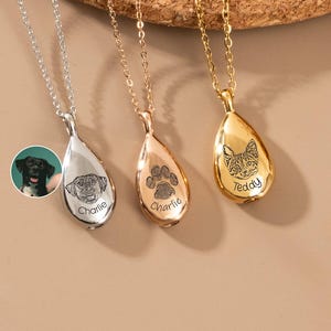 Personalized Cremation Urn Jewelry, Pet Portraits Urn for Ashes Necklace, Memorial Gifts, Engraved Paw Print Urn Jewelry, Cremation Necklace