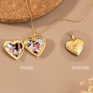 Collar con medallón de corazón dorado, collar vintage con medallón, collar con medallón grabado con foto, regalos personalizados, collar con foto, regalo para mamá