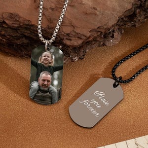 Personalized Photo Necklace for Dad, Men Memorial Gifts, Engraved Picture Pendant, Father Day Gifts, Anniversary Gifts for Husband, Boy Gift
