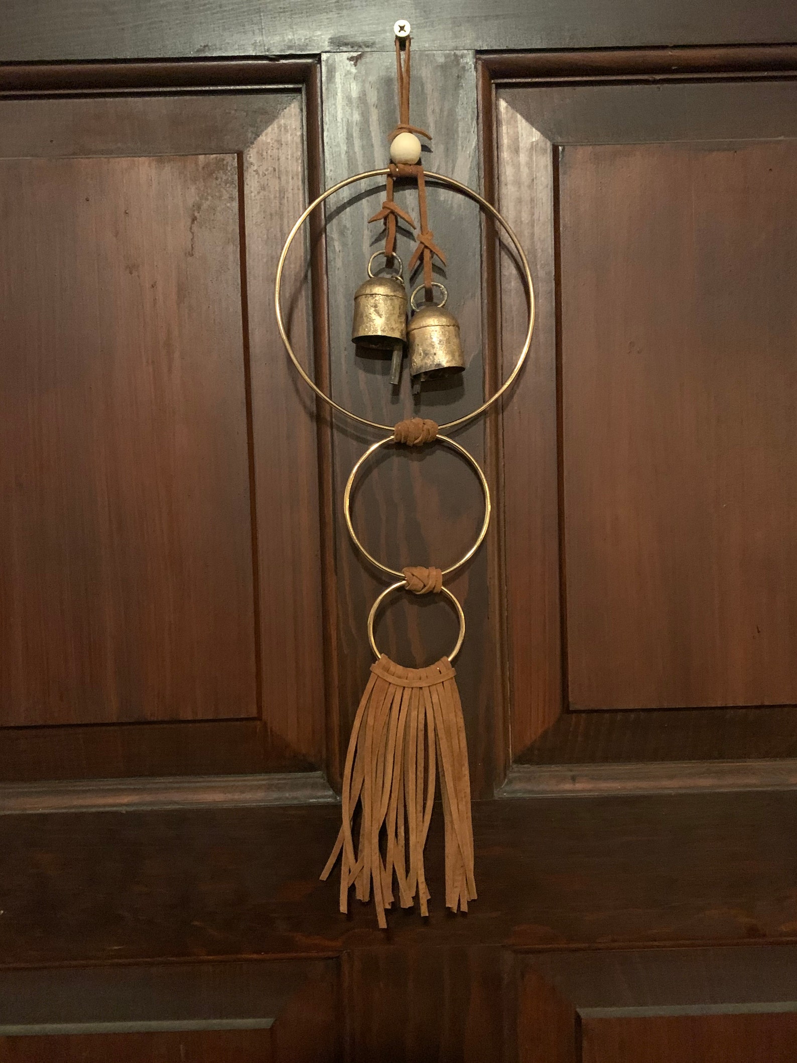 Brass door Chime with leather trim and fringe Etsy