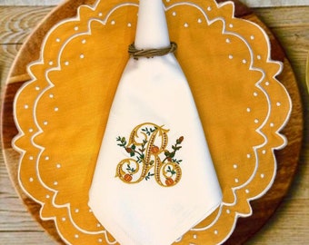 Fall Embroidered Thanksgiving napkins Monogrammed embroidered linen napkin Linen cotton blend Dinner Napkins pumpkin dinner napkins holiday