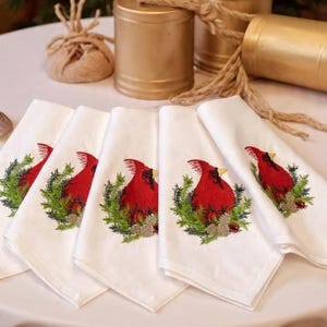 Servilletas de lino bordadas navideñas con diseño de piña, servilletas bordadas con monograma, servilletas de lino y algodón, servilletas para la cena, servilletas para la cena navideñas