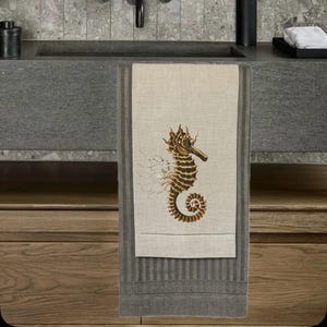 Seahorse embroidered Marine Guest Towel nautical personalized Towel Monogramed Serviettes deToilette brodée personnalisées monogramme