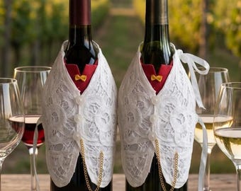 Battenberg Lace Wine Bottle Apron Champagne bottle Tuxedo wrap Bib Wine Bib Wine lovers hostess Gift Wine Scarf