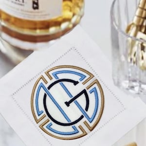 Linen hemstitched monogrammed Cocktail Napkin personalized Coasters Embroidered Cocktail Napkin Cocktail brodées Serviette en lin Aperitivo