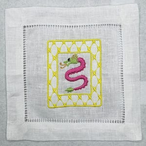 Mahjong tiles embroidered Cocktail Napkins Hand towels personalized Coasters host gift brodées Serviette en lin Aperitivo coasters image 7