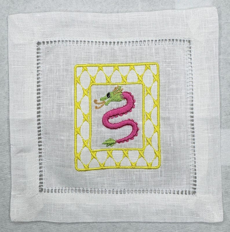 Mahjong tiles embroidered Cocktail Napkins Hand towels personalized Coasters host gift brodées Serviette en lin Aperitivo coasters image 7