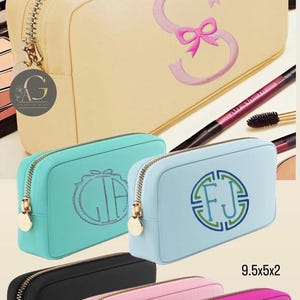 Cosmetic Makeup Bag Toiletry Diaper Embroidered Bag Monogrammed Seersucker Cosmetic Personalized Nylon case bridesmaid gift