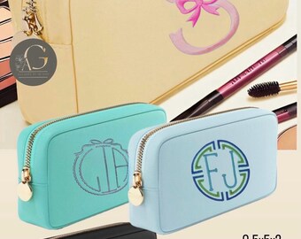 Cosmetic Makeup Bag Toiletry Diaper Embroidered Bag Monogrammed Seersucker Cosmetic Personalized Nylon case bridesmaid gift