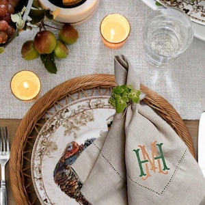 Personalized linen napkins Monogrammed embroidered linen napkin|Linencotton blend Dinner Napkins|Thanksgiving pumpkin dinner napkins holiday