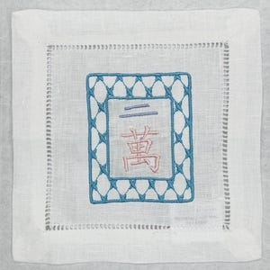 Mahjong tiles embroidered Cocktail Napkins Hand towels personalized Coasters host gift brodées Serviette en lin Aperitivo coasters image 5