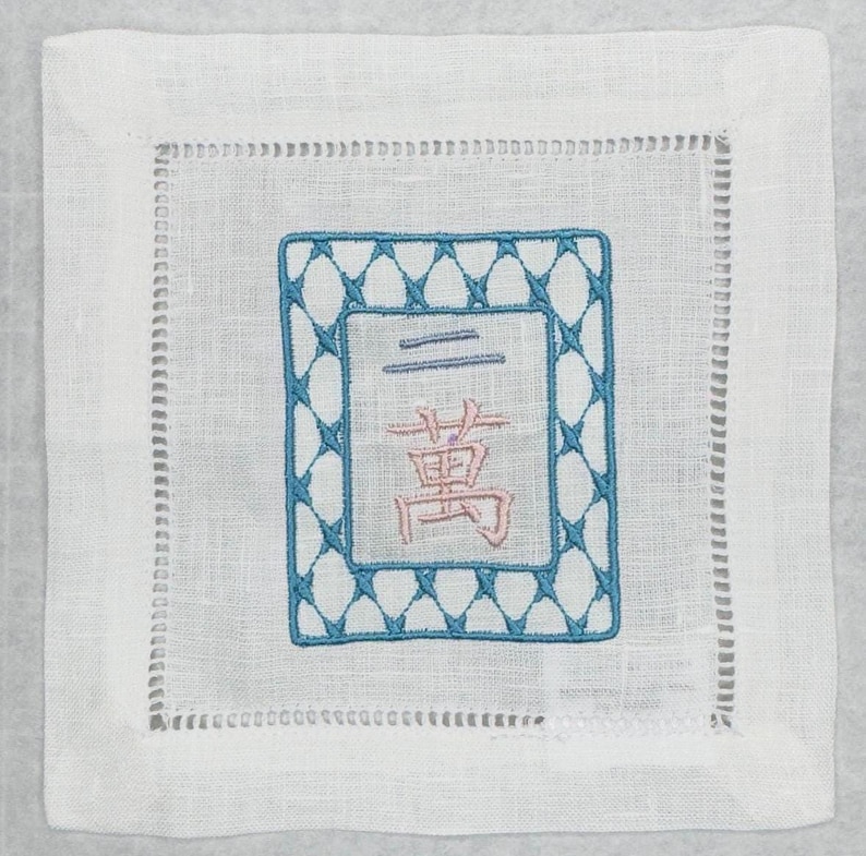 Mahjong tiles embroidered Cocktail Napkins Hand towels personalized Coasters host gift brodées Serviette en lin Aperitivo coasters image 5