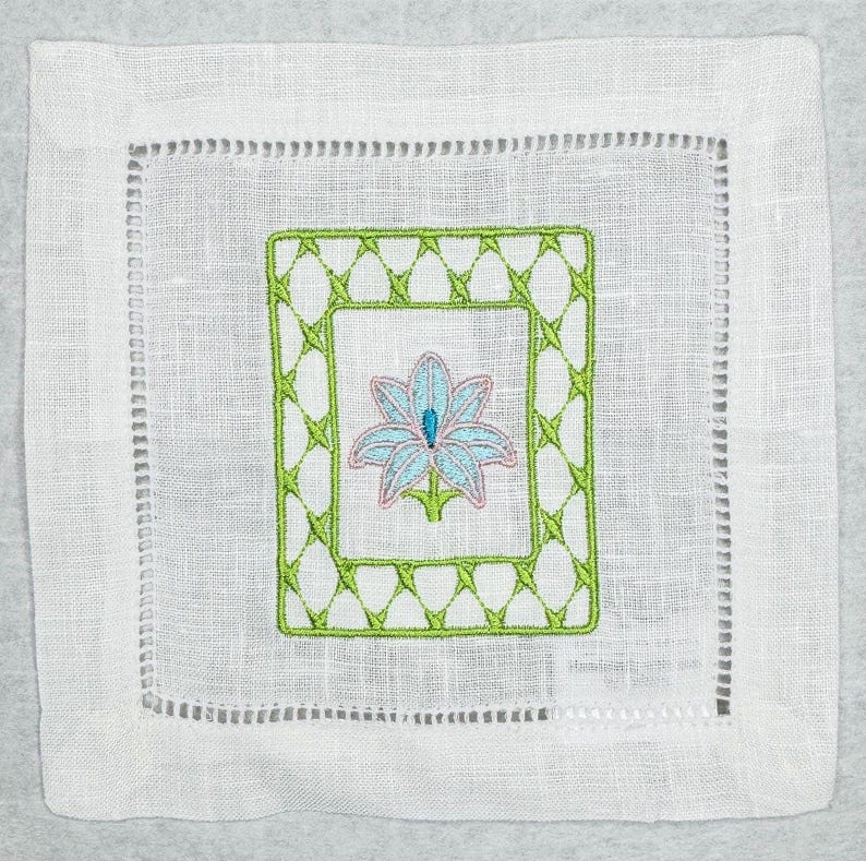 Mahjong tiles embroidered Cocktail Napkins Hand towels personalized Coasters host gift brodées Serviette en lin Aperitivo coasters image 4