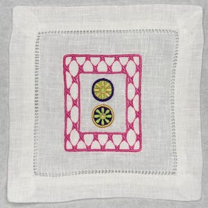 Mahjong tiles embroidered Cocktail Napkins Hand towels personalized Coasters host gift brodées Serviette en lin Aperitivo coasters image 6