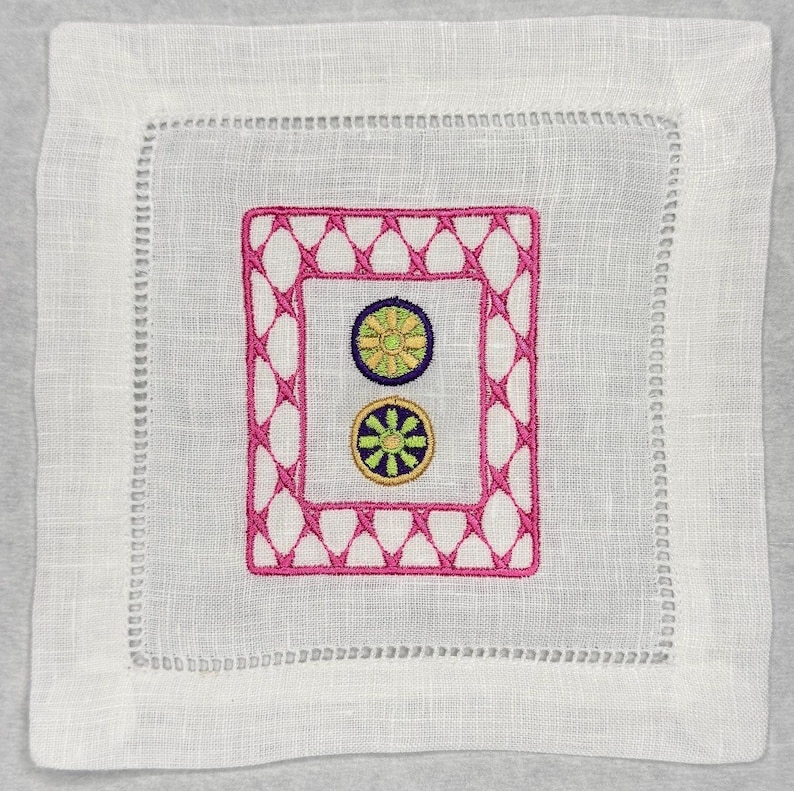 Mahjong tiles embroidered Cocktail Napkins Hand towels personalized Coasters host gift brodées Serviette en lin Aperitivo coasters image 6