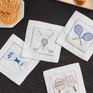 Serviettes de table à cocktail en lin ajourées Serviette en lin brodée Serviette en lin/Sous-verre apéritif brodé