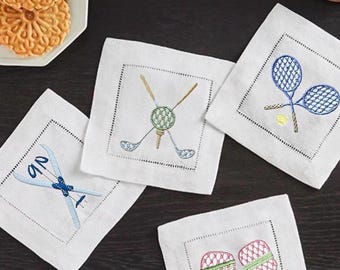 Linen hemstitched Cocktail Napkins Monogram Cocktail Napkin Embroidered Cocktail Napkin/Cocktail brodées Serviette en lin/Aperitivo coasters