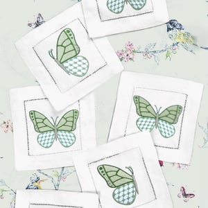 Serviette de table à cocktail brodée papillon en lin Monogram Serviette de table à cocktail brodée Serviette en lin Aperitivo coaster