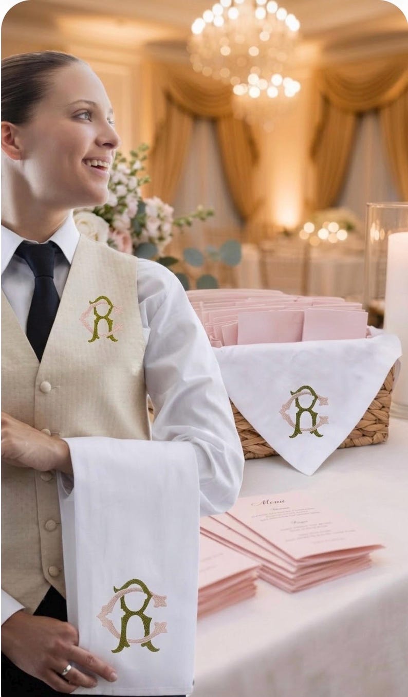 Waiter Arm Napkin Cloth Embroidered Butler Service Monogramed Napkin ...