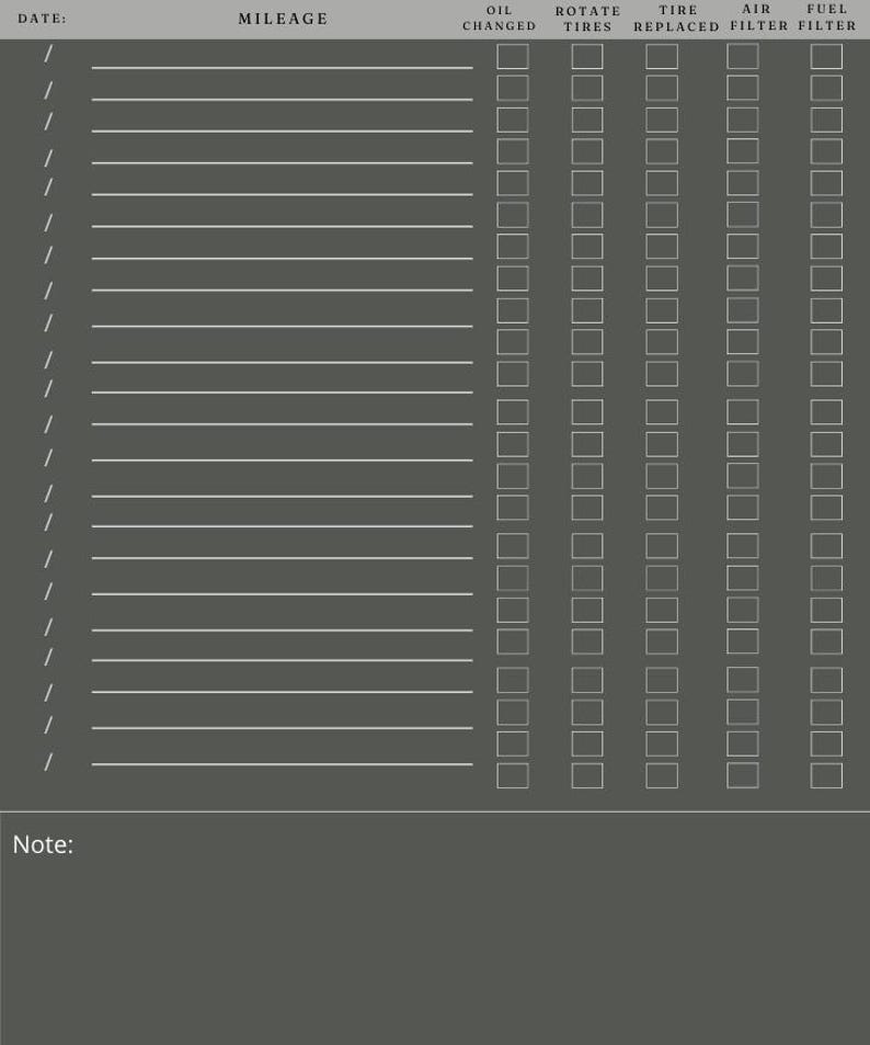 Car Maintenance Checklist, Log Templates Vehicle Journal, Service