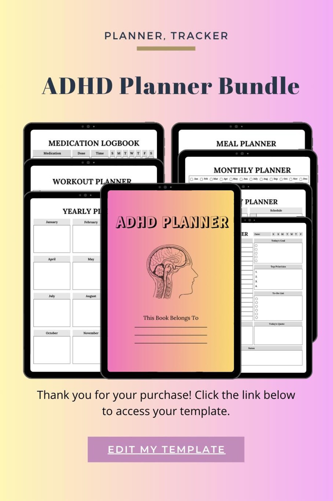 ADHD Planner Bundle Set | Daily, Weekly, Monthly Planners, Meal Planner ...