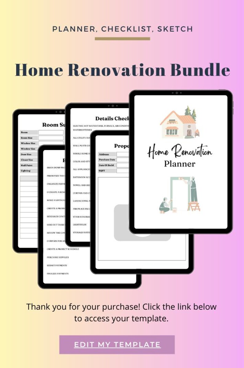 Home Renovation Planner Templates Project Planning, Budget Tracker, Room Design Sketch ...
