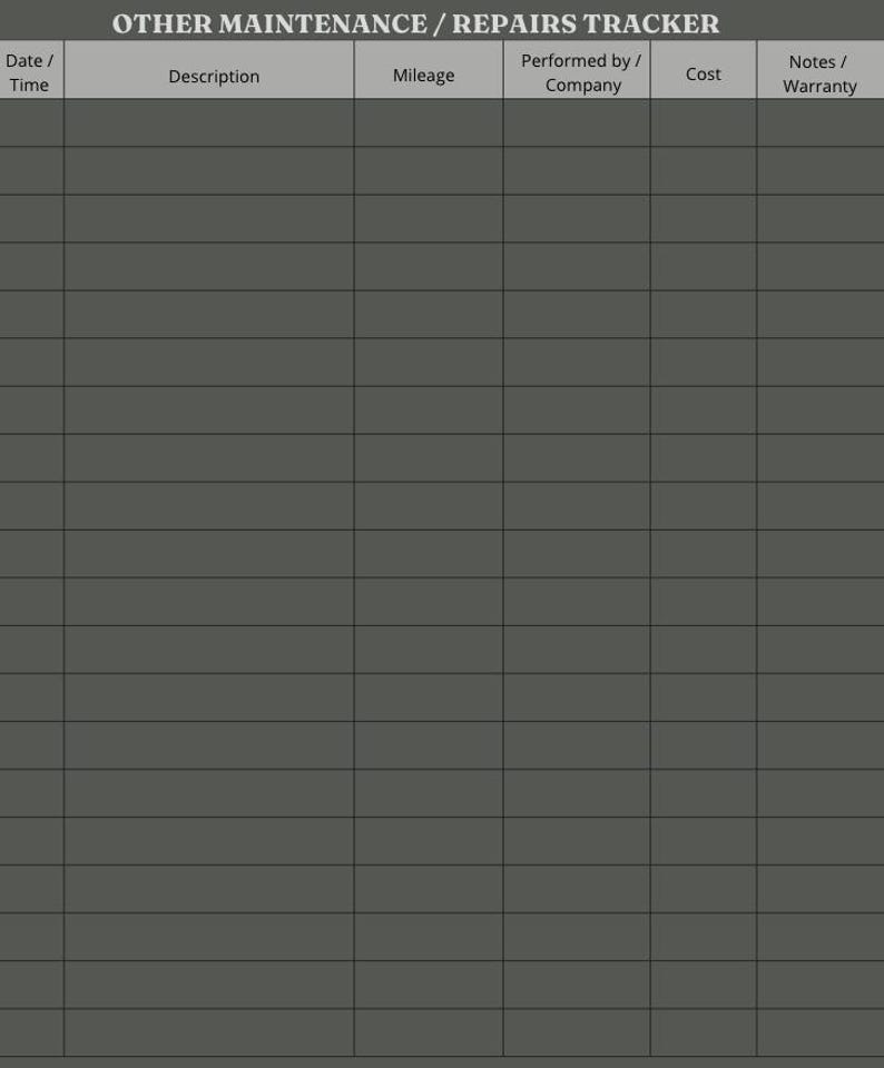 Car Maintenance Checklist, Log Templates Vehicle Journal, Service