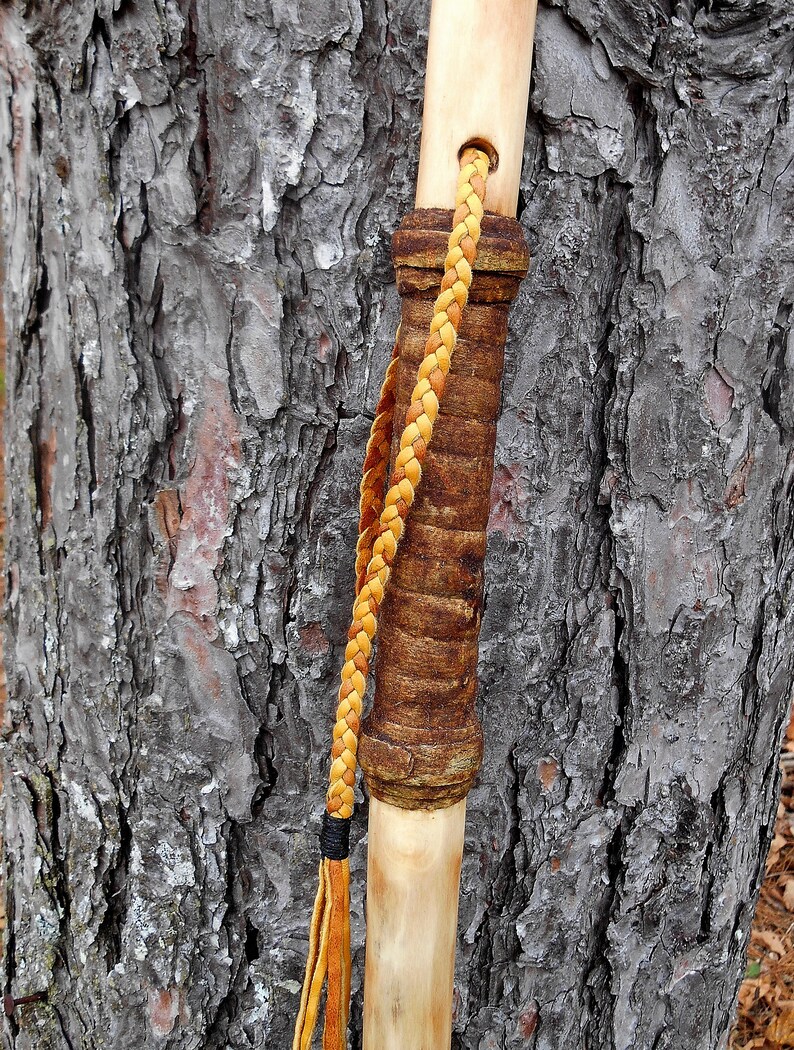 Tall Hiking Staff Walking Stick with Braided Leather Bark Etsy