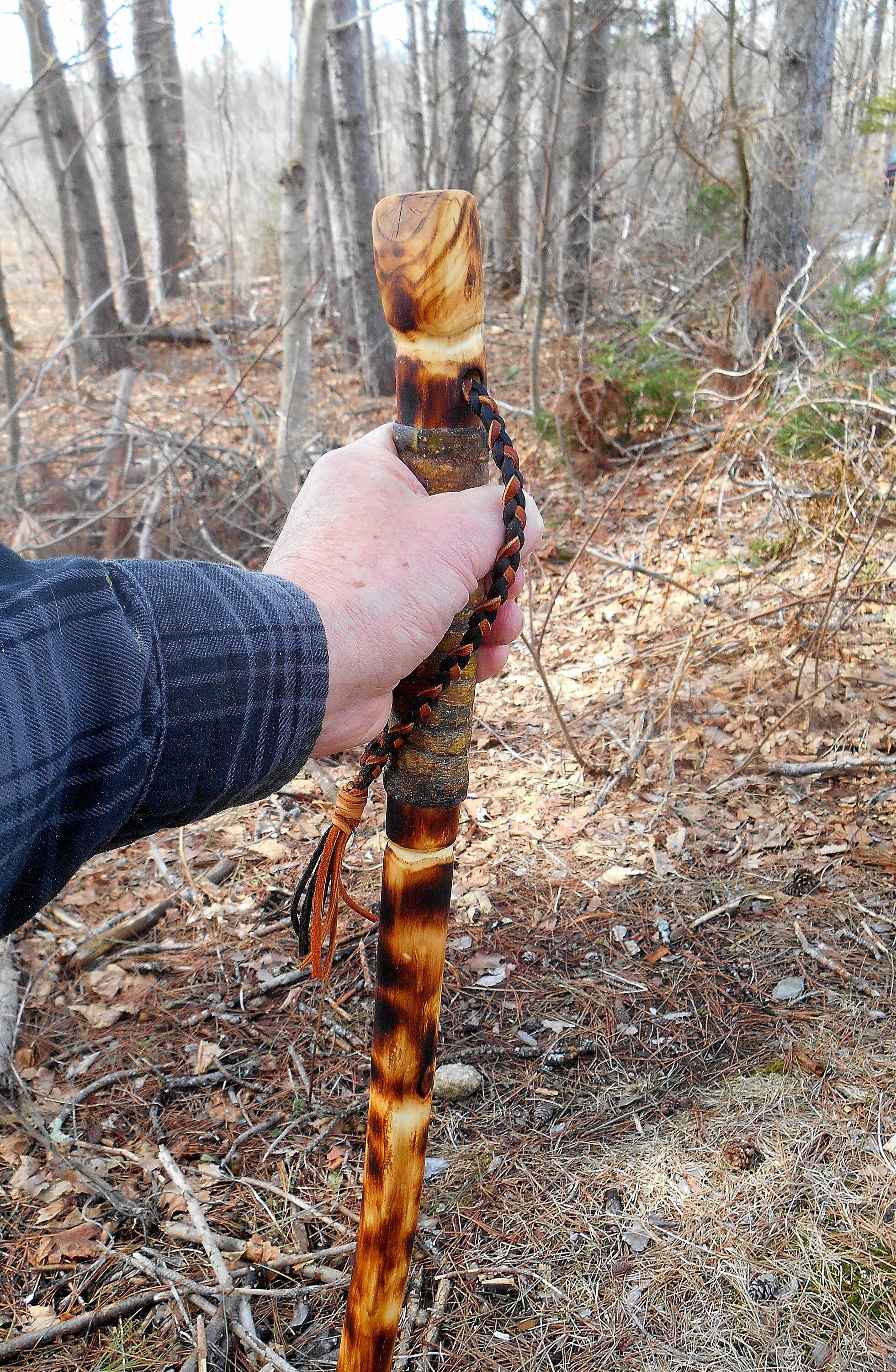 Maple Walking Stick with Bark Wrap Rustic wood Hiking Stick Etsy