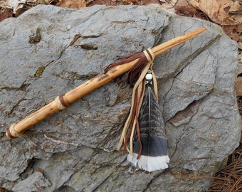 Wild Cherry Wood Wand with Leather, Feather, Witchcraft, Wicca