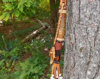 Maple Shaman Staff: Braided Leather, Crystals, Bone Beads - USA Made
