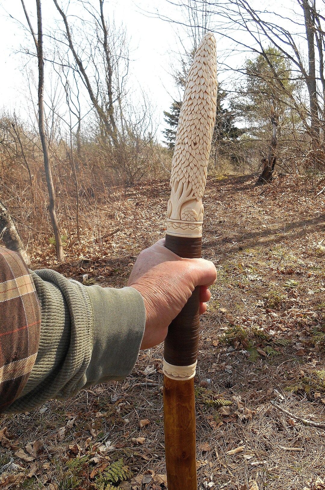 Hand Carved Walking Stick, Tree of Life Birch Hiking Staff, Fine Art