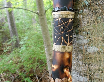 Maple Shaman Staff: Braided Leather, Crystals, Bone Beads - USA Made