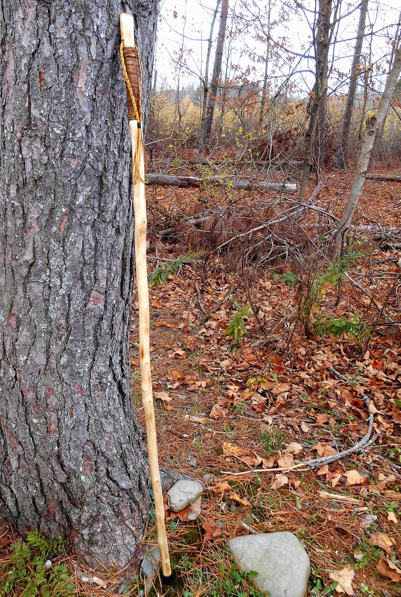 Tall Hiking Staff Walking Stick with Braided Leather Bark Etsy