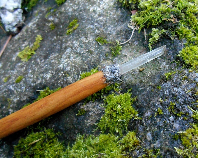 Rustic Cherry Wood Wand With Quartz Crystal Witchcraft Wicca Etsy
