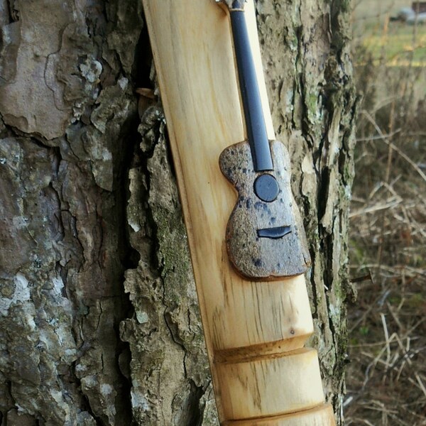 Hand Carved Guitar Walking stick - 61" Collectors Spalted Wood Hiking staff with Natural Finish