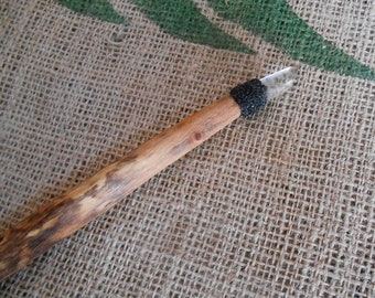 Wand of Spalted Maple Wood with Quartz Crystal