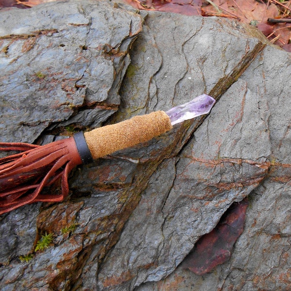 Alder wood Wand with Amethyst Crystal, Rustic one of a kind Ceremonial Wand, Talking Stick