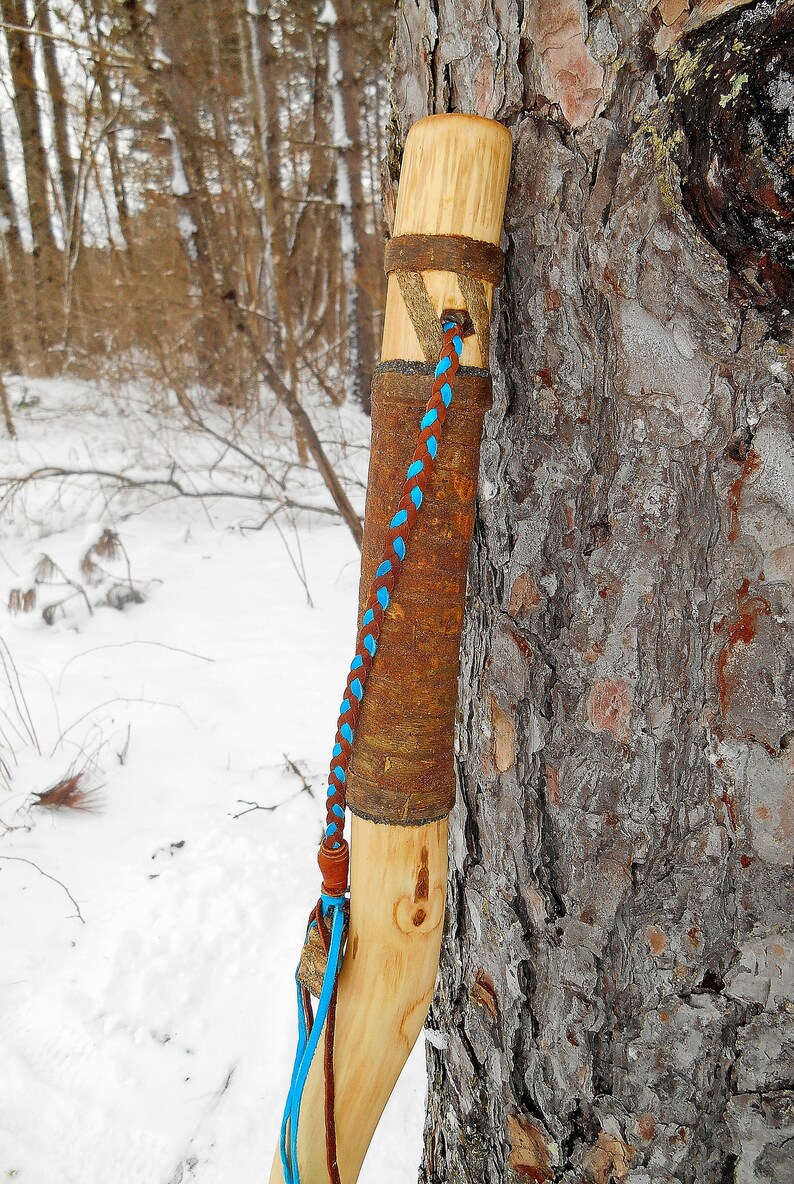 Hiking Staff Rugged Walking Stick with Braided Leather Bark | Etsy
